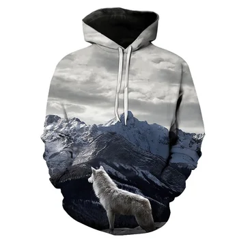 

Harajuku Gothic Men's Hoodies Funny 3D Galaxy Smoke Animal Wolf Print Men's Sweatshirts Autumn Sweatshirt Men Tops