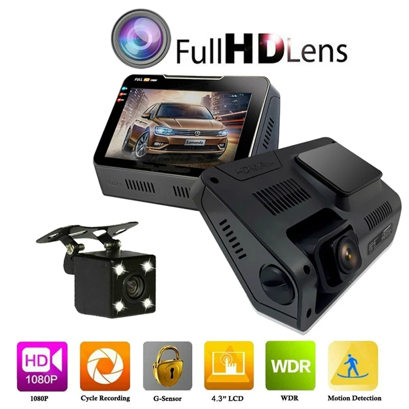 

4.3" Car DVR Camera Dual Lens Digital Video Recorder Dashboard Camcorder Auto Night Vision FHD 1080P LCD Rearview Dash Cam