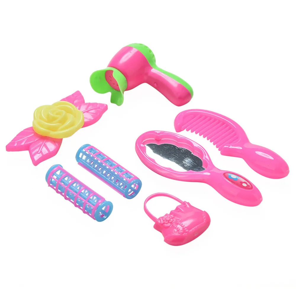 7 Pcs/lot Plastic Hairpin Hair Dryer Mirror Comb Set for Barbie Doll