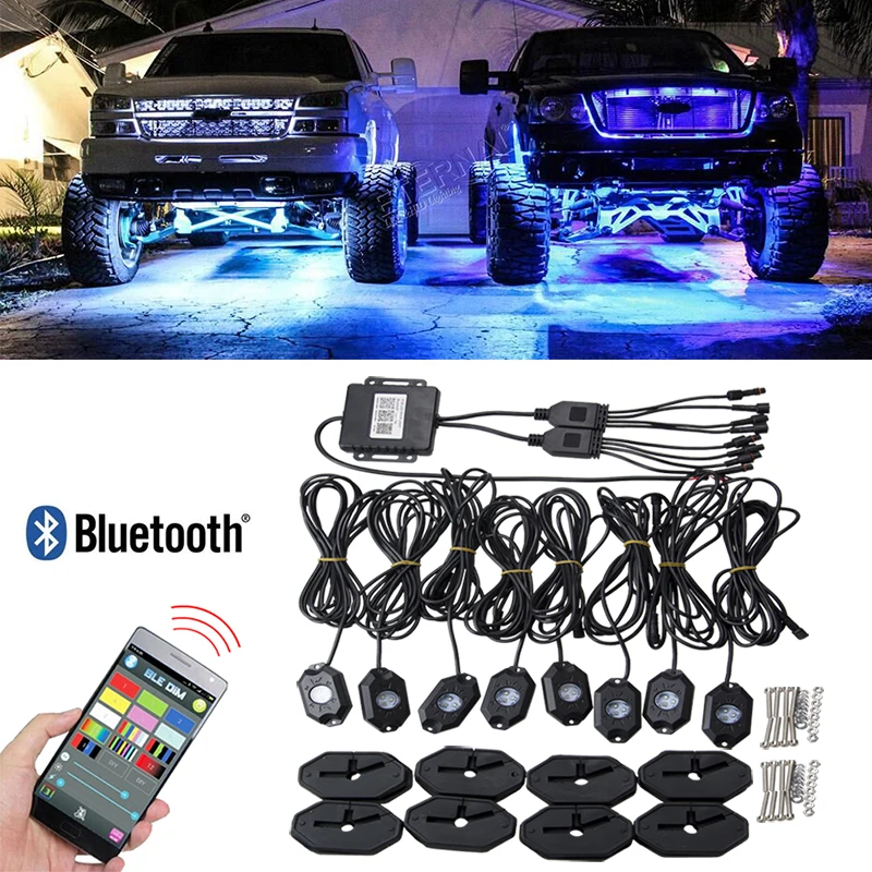 

4PC/8PC RGB Rock Light With LED Chips Under Car Led Light With Remote Control Phone APP Bluetooth For Offroad SUV 4WD ATV Boat