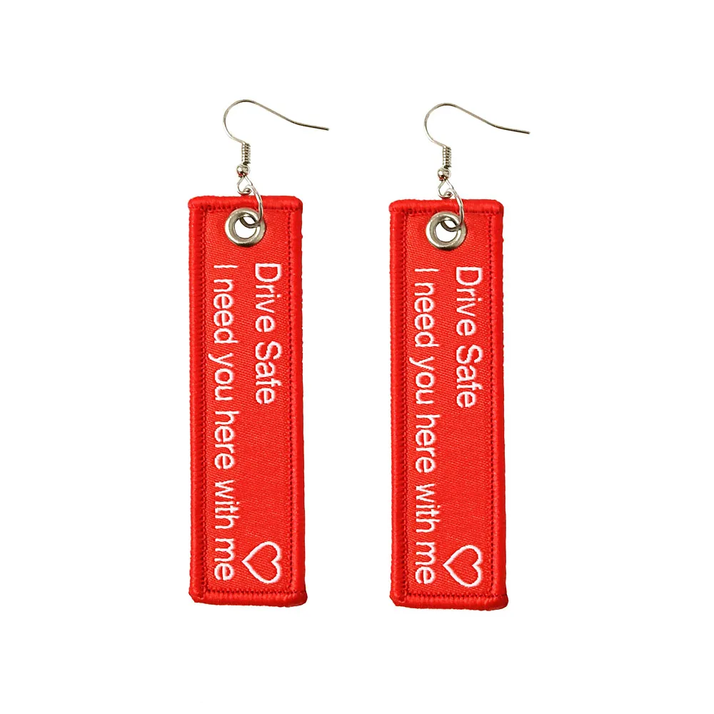 

2019 NEW Fashion Fabric Doublesided font Earrings Machine weaving drive safe i need you here with me Love Gift earrings