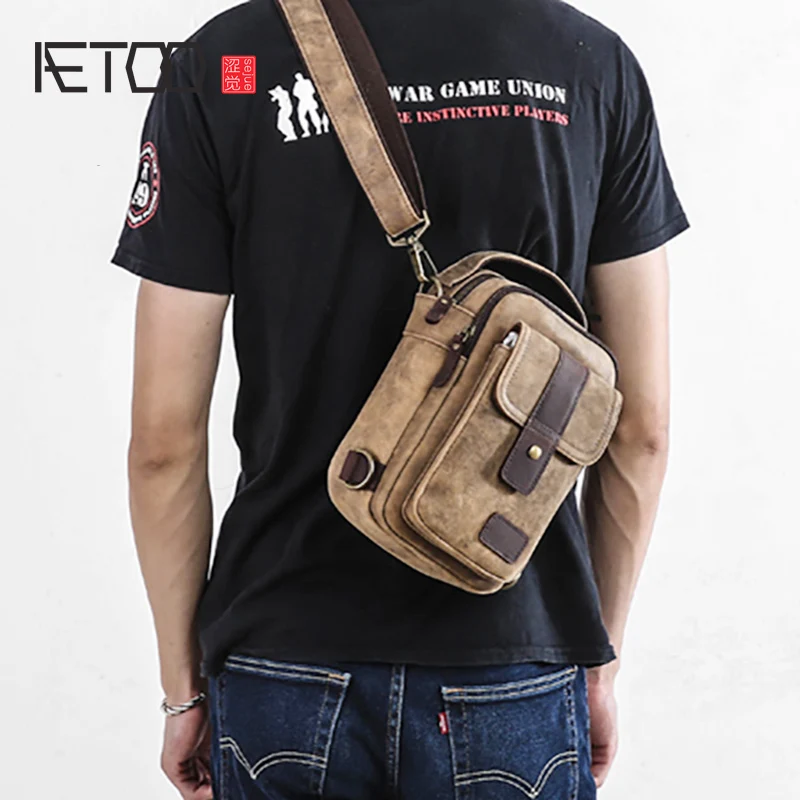 

AETOO New leather chest bag men's casual top layer cowhide retro multi-function shoulder bag shoulder bag Messenger bag