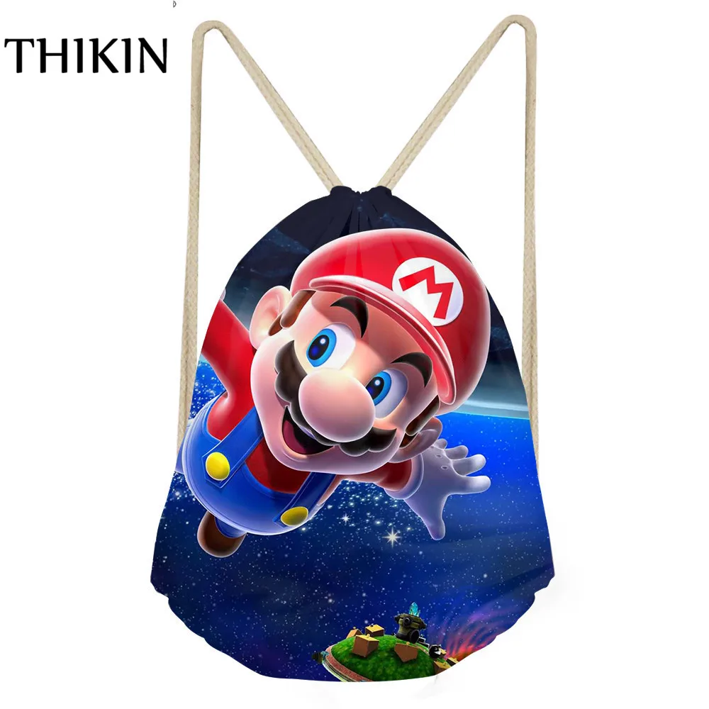 

THIKIN Women Swimming Bags 2019 3D Super Mario Printing Draw-string Causal Boys Beach Bolsos Sports Bag Students Backpacks