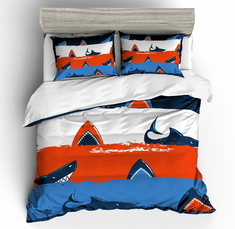

MUSOLEI 3D Duvet Cover Set Animal shark Scarlet battle in the sea under the clouds Bed Sheet Twin queen king