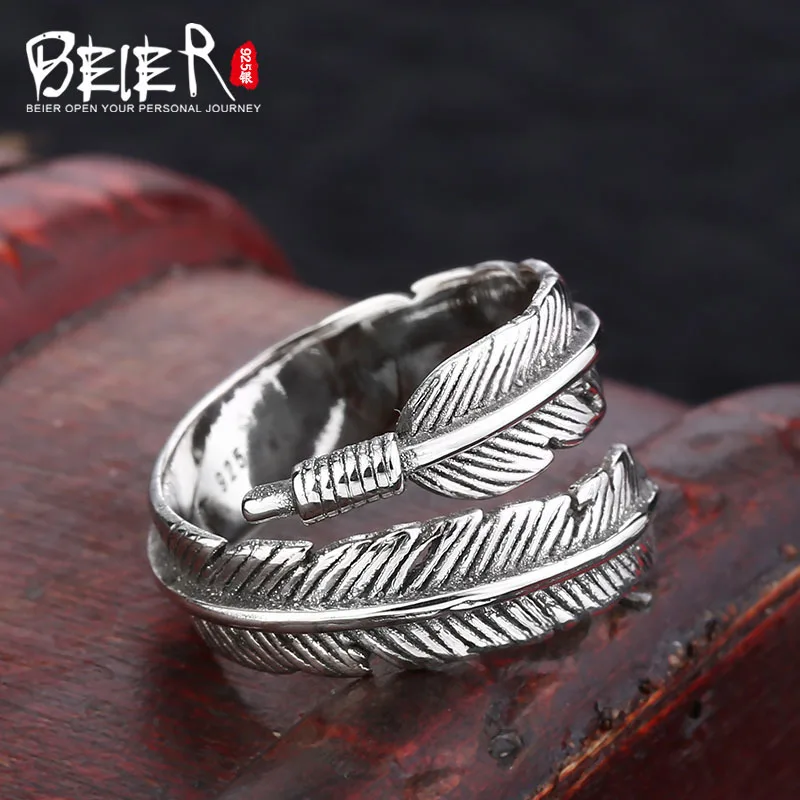 Beier new store100% серебро 925 пробы кольцо с перьями для женщин/мужчин большой/маленький Высокое качество Открытые Свадебные ювелирные изделия BR-SR011