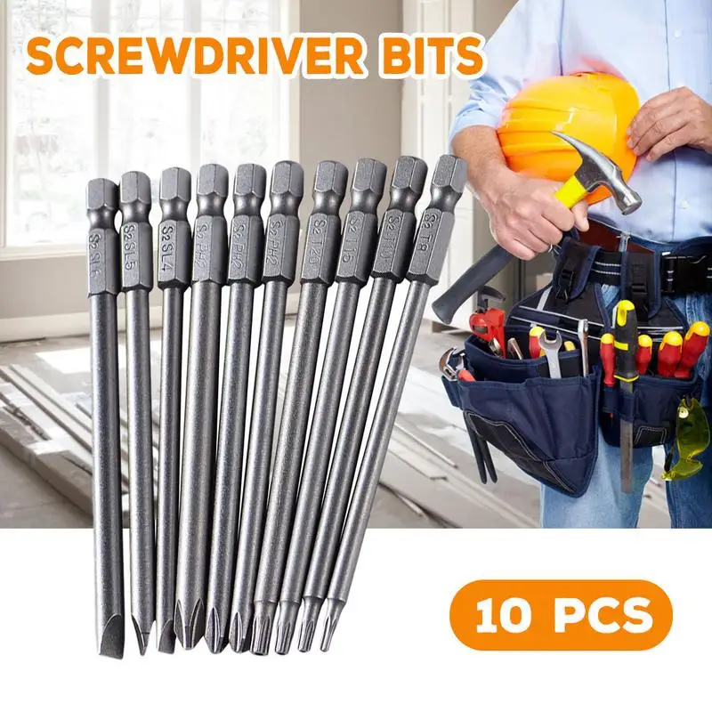 

10Pcs Set Security Bit Set Tamper Proof Screwdriver Drill Bit Screw Driver Bits Hex Torx Flat Head 100MM Driver Bits Hand Tools