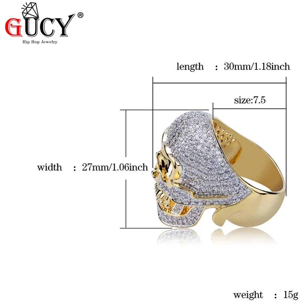 GUCY в стиле хип хоп со скелетом Bling кольцо из белого золота Цвет Bi Позолоченные все