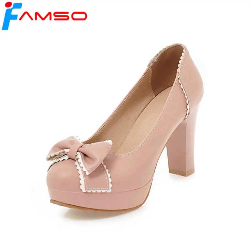 

FAMSO 2018 New Shoes Women Pumps Big Size 34-43 butterfly-knot High Heels Shallow Shoes Autumn Platforms Pumps Shoe