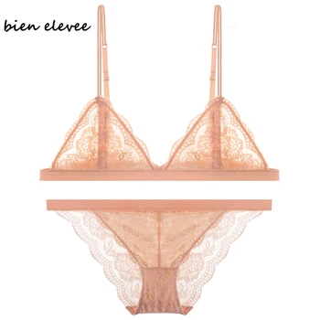 

Soft Wireless Unlined Thin Women Bra Set Bralette Wire Free Deep V Lace Girl Sexy Lingerie French Style Underwear Bras For Women