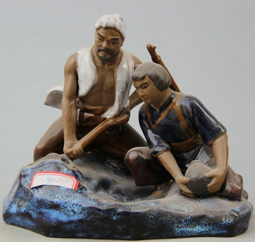 

JP S0524 11 Chinese Pottery Wu Cai porcelain man woman soldier buried torpedo Statue (B0413)