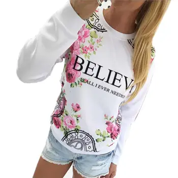 Kimisohand 2017 Fashion Women Casual Loose Cotton Floral Print Hoodies Sportwear Pullover Sweatshirt Long Sleeve Blouse Tops