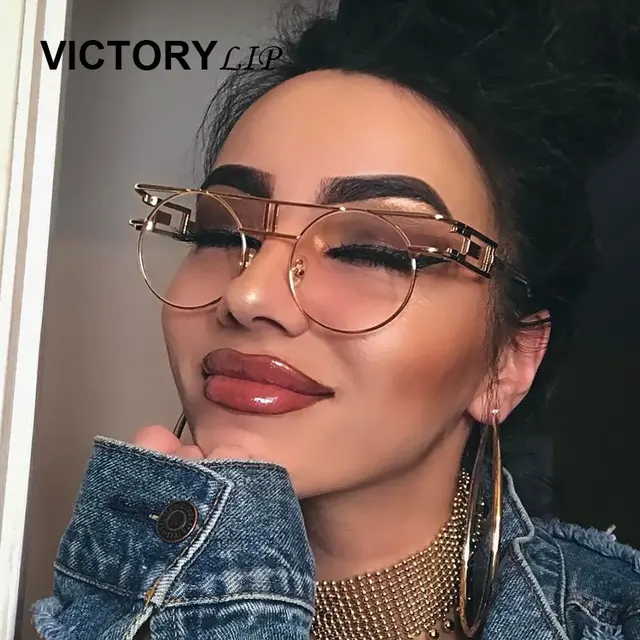 VictoryLip Quality Metal Frame Steampunk Sunglasses Women Brand Designer Round Men Gothic Sun