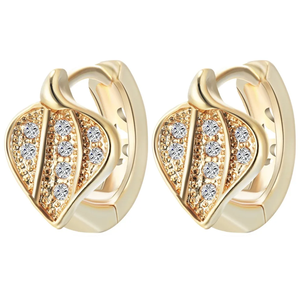 Latest Style Leaf Micro Pave CZ Diamond Earrings Jewelry Fashion 18K