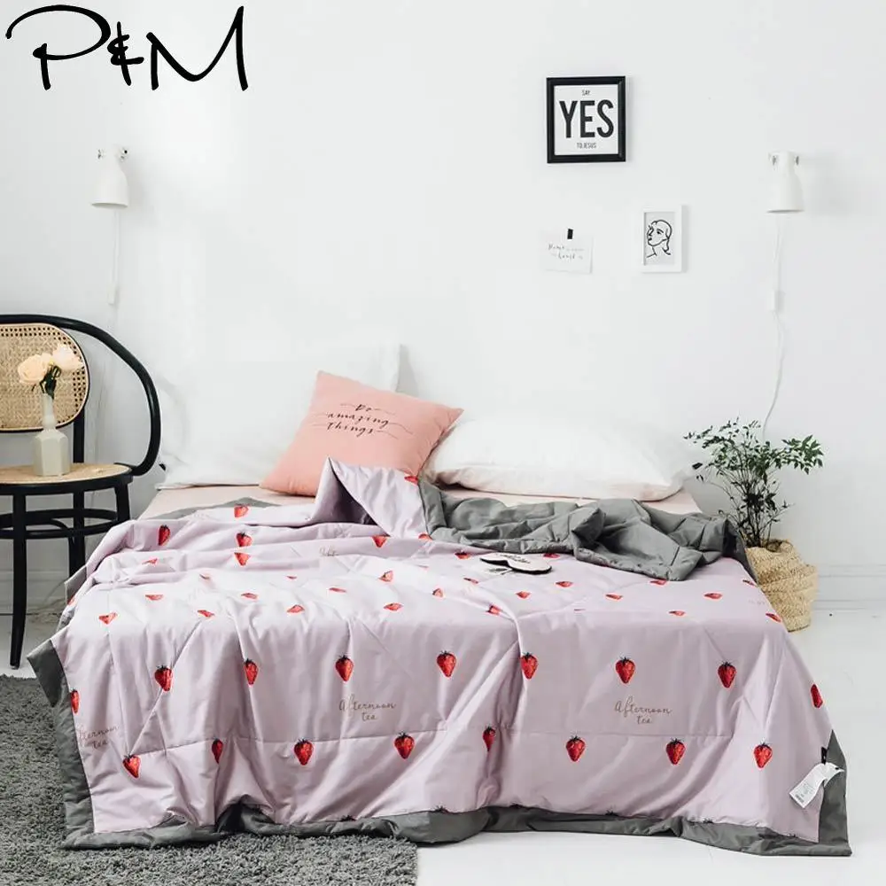 

2019 Strawberry Pink Grey Stitching Comforter Summer Quilt Twin Full Queen Size Bedspread Cotton Fabric Quilting Blanket