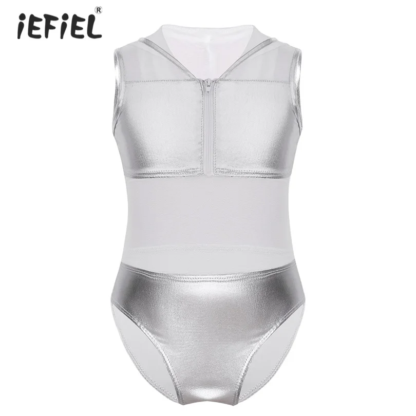 

Toddler Sleeveless Gymnastics Leotards for Girls Ballerina Ballet Dress Dance Wear Stylish Shiny Metallic Hoodie Zipper Closure