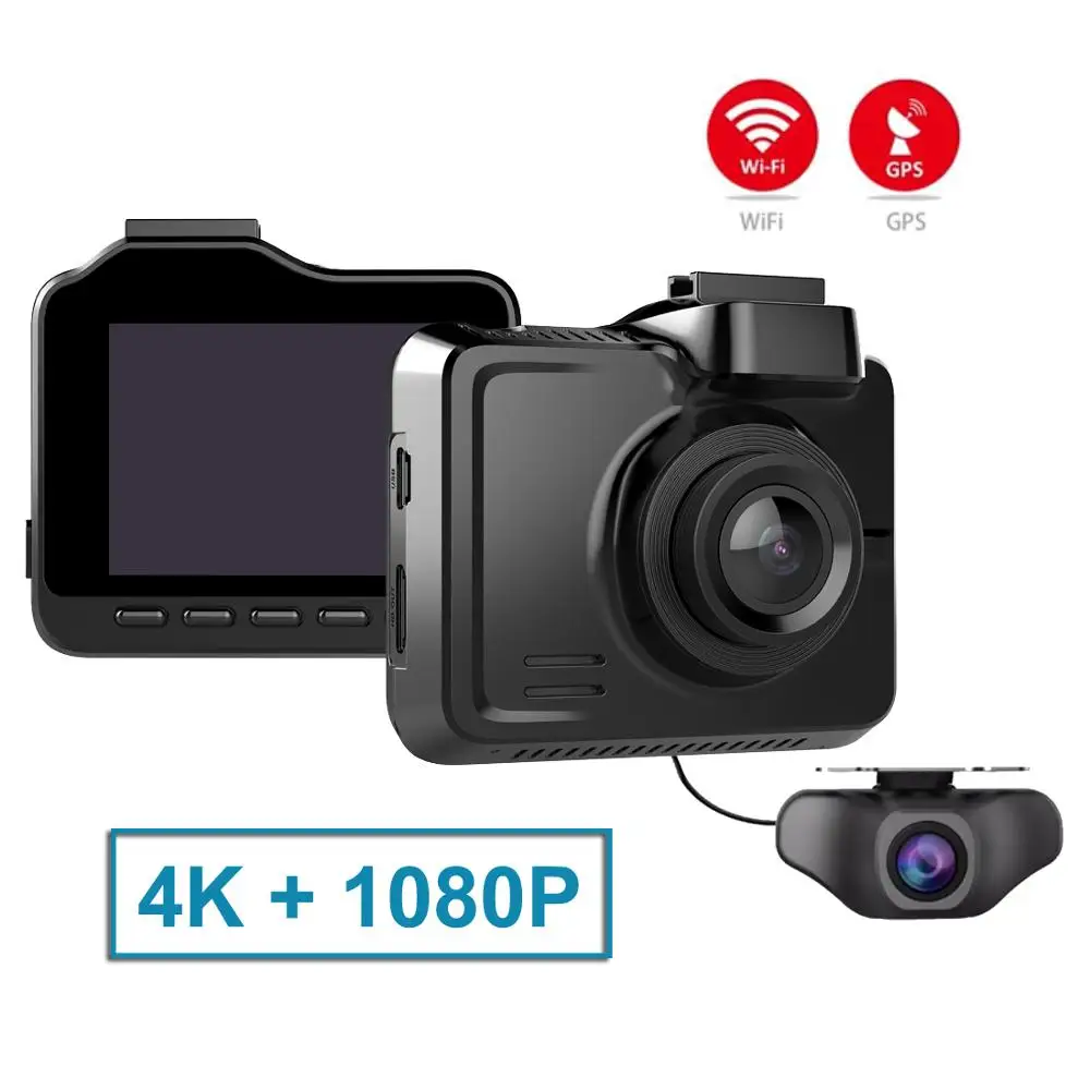 

2019 New car dash camera real 4K 3840*2160p 30fps dash cam build in GPS WIFI rear camera full HD 1080P car dvr driving recorder