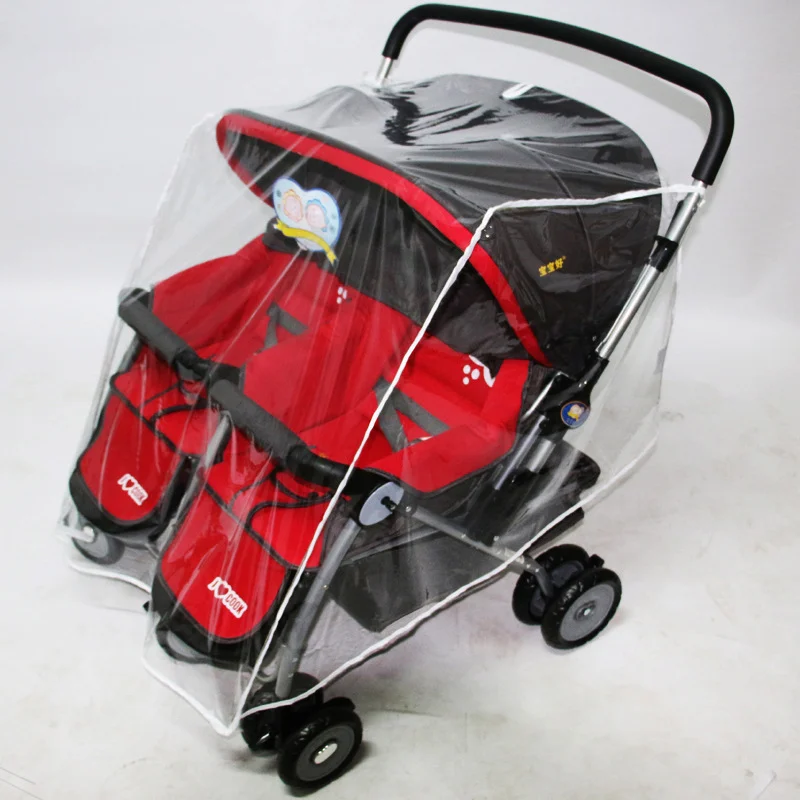 Универсальная двойная коляска, дождевик, прозрачный ПВХ, непромокаемый чехол, ветровое стекло, для близнецов, для новорожденных, детский зонтик, коляска, дождевик