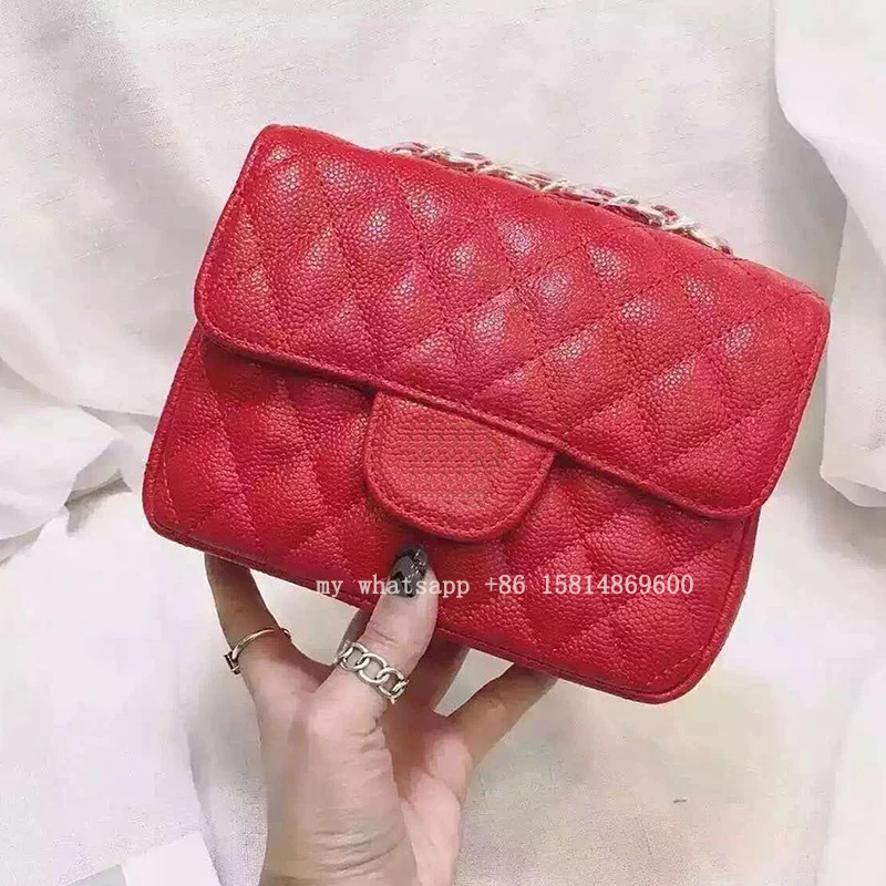 

Luxury caviar Women's Bags Designer Brand Casual Real Leather Bags High Quality 2018 mini Diamond Lattice Chain bags