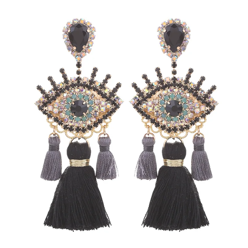 Sehuoran, дизайн, серьги с кисточками, свадебные серьги с подвеской в виде глаз для женщин, богемные элегантные вечерние Висячие серьги, свисающие ювелирные изделия - Окраска металла: E1133 Black