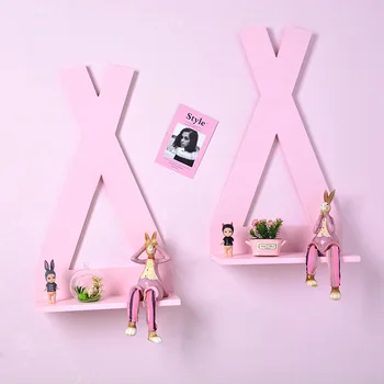 

Nordic Wood Wall Shelf Organizer Pink Shelves Wall Storage Hanging Trigon Storage Book Rack Home Kids Baby Room DIY Decor Gift