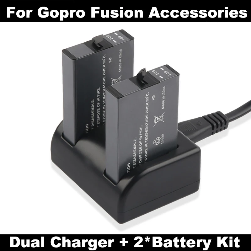 2 шт. 2720 мАч батарея для Gopro Fusion 360 VR камера+ двойной батареи зарядное устройство для Gopro Fusion Go Pro интимные аксессуары ASBBA-001
