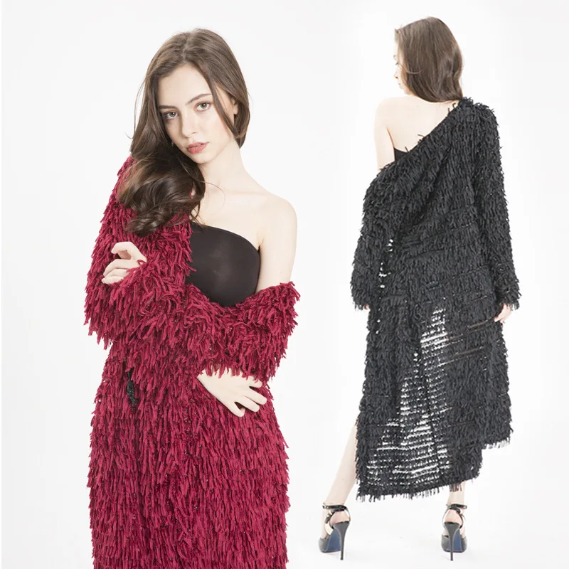 

Women's Cardigan Sweater Street Women's Fringe Sweater Knit Cardigan Solid Color Long Sleeve Sweater Coat Women's Wear