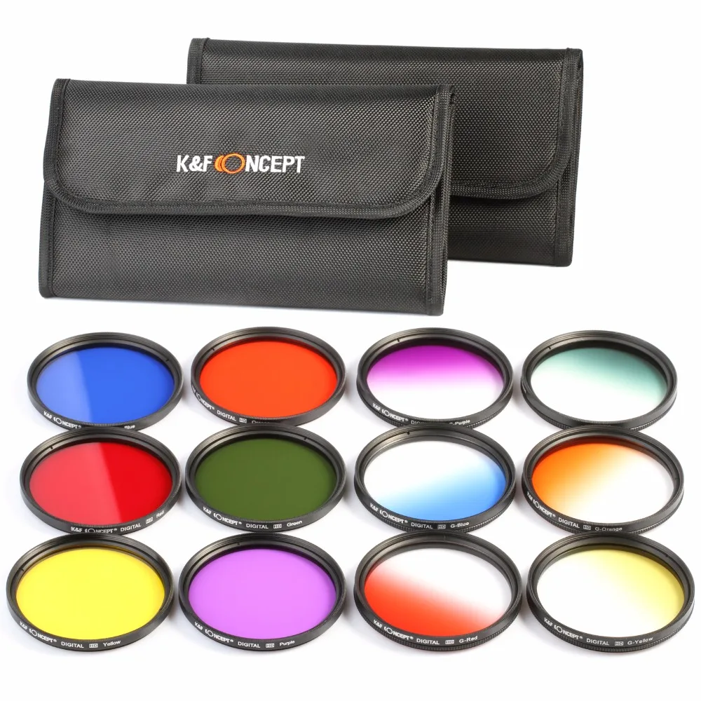 K&F CONCEPT 12pcs Graduated Full Color ND Lens Filter Kit 58mm For