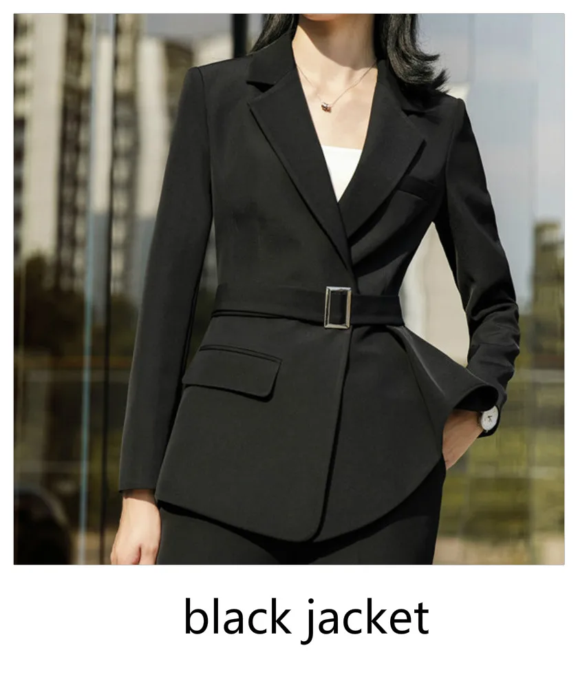 Женские модные повседневные осенние блейзеры, Женский костюм с неровным подолом и поясом, тонкая куртка с длинным рукавом, Офисная Женская верхняя одежда размера плюс, Talever - Цвет: Black blazer