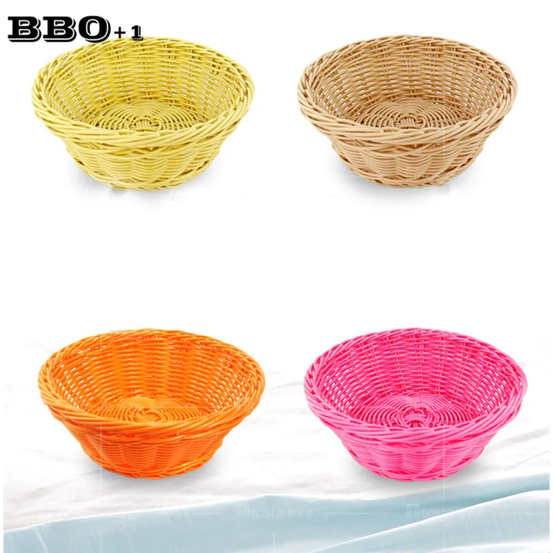 8'' 20cm Round Bread Roll Baskets PP Plastic Woven Basket Fast food