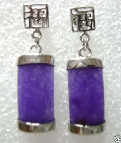 

wb001 Vintage Natural Purple Jade Fortune Lucky HAPPINESS Earrings