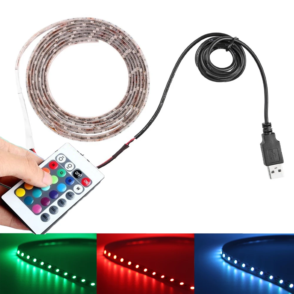 5V RGB LED strip USB Colour Changing waterproof TV PC PS4 Background light  RGB 5050 SMD Tape lamp + remote control USB Cable|usb cable canon  printer|usb cable nikonusb cable apple - AliExpress
