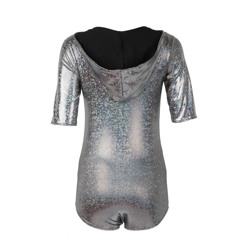 Hooded Bodysuit Sexy Women Bandage Jumpsuit Rompers Shiny Swimwear Deep V Neck Bodysuit Women Bodycon Playsuit Feminino 40APR1112