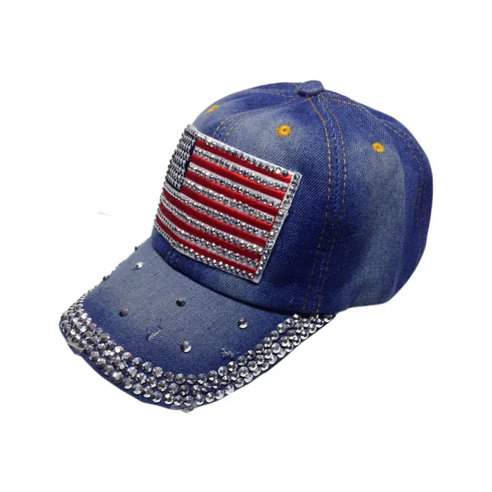 Высококачественная повседневная Модная Джинсовая шляпа для женщин джинсовая бейсболка со стразами шляпа женские джинсы бейсболка s бейсболка YY60061 - Цвет: USA Flag Jean Cap