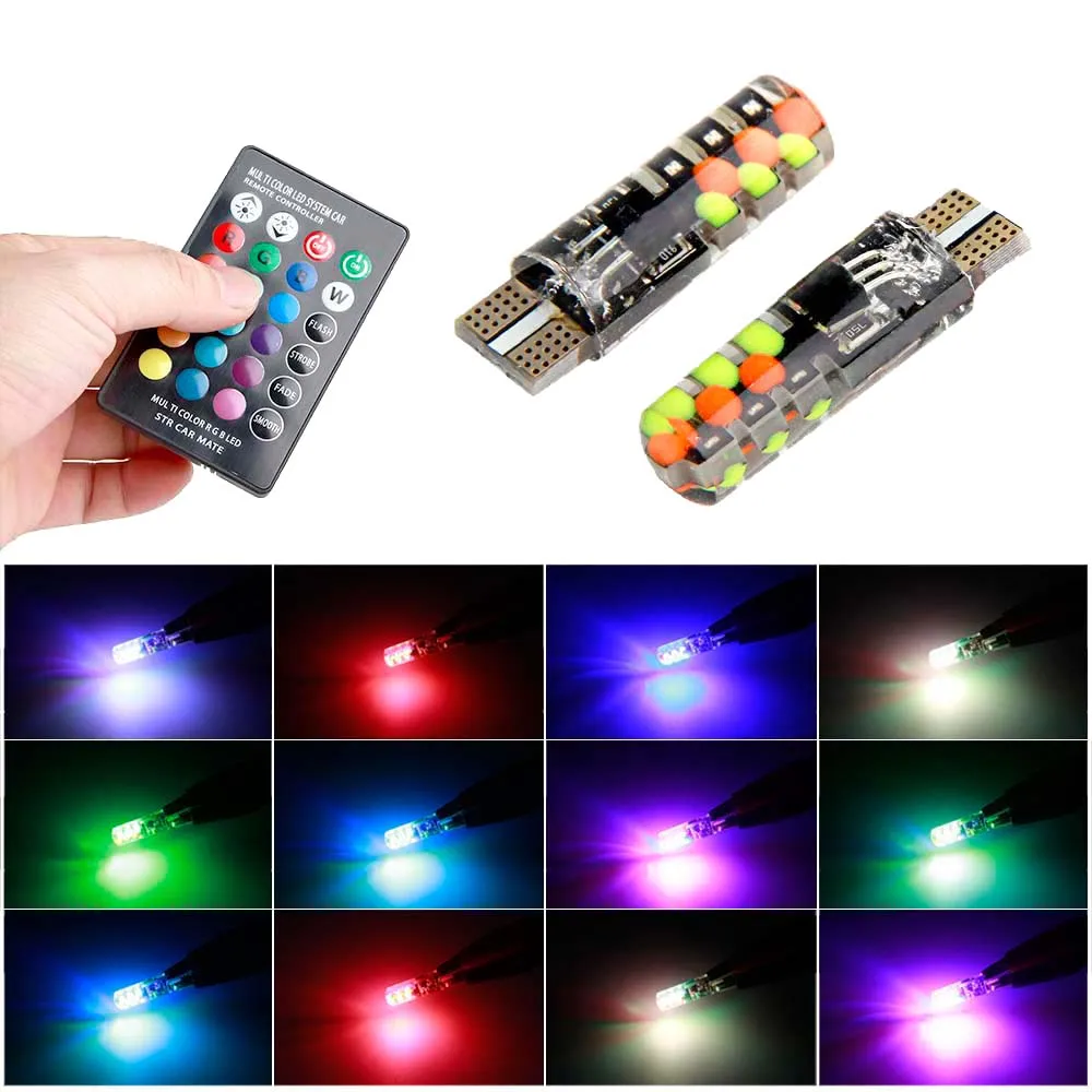 Универсальный T10 Led RGB W5W 194 габаритный фонарь для автомобиля RGB COB разноцветный многомодовый автоматический боковой светильник с пультом дистанционного управления