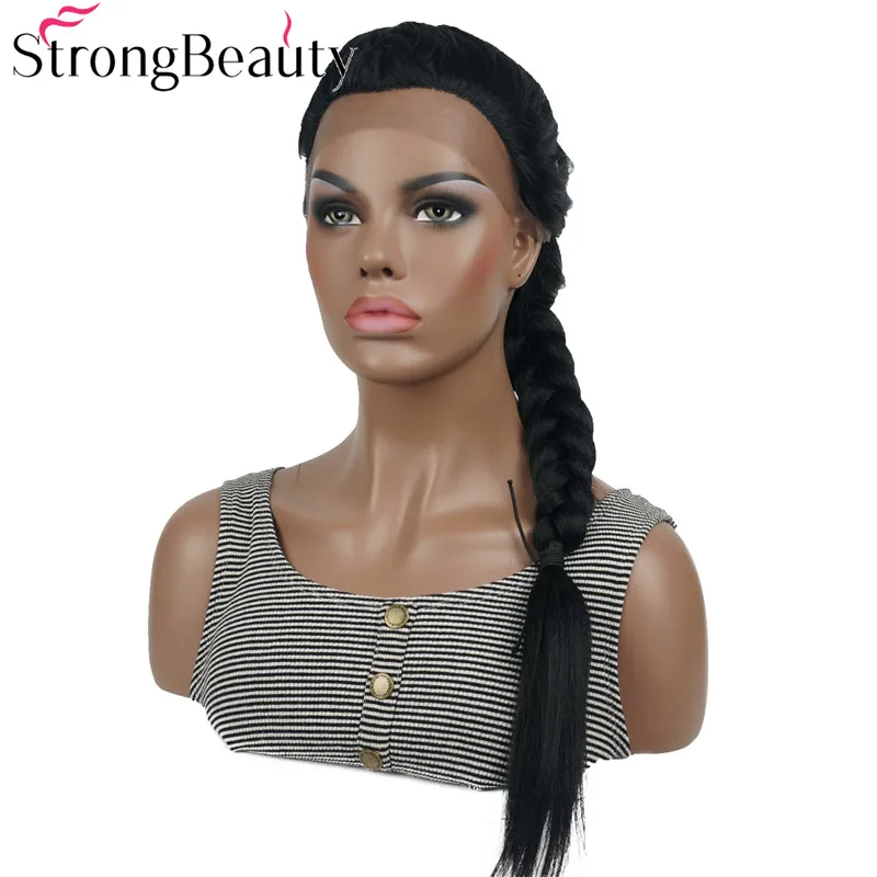 StrongBeauty Long Braid Hairstyles Lace Front Wigs for Women Synthetic Black Hair Lace Wig