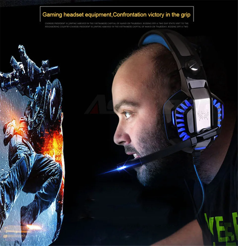 KOTION EACH PC Gaming Headset PC Gamer casque Stereo Headphones with Microphone Dazzle Lights Glow G2000 Upgrade for Computer (4)