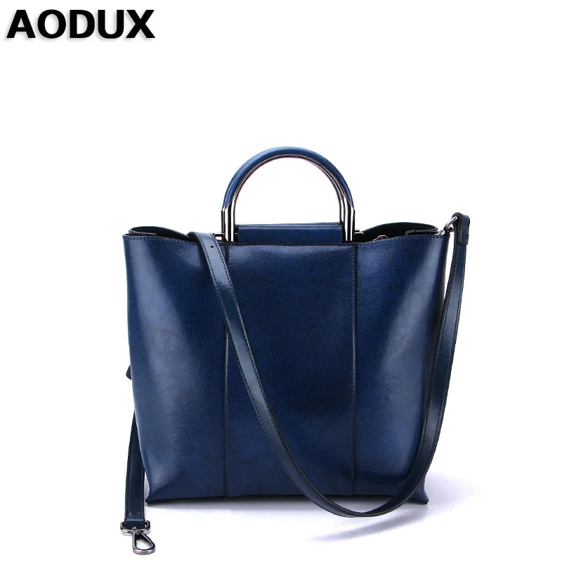 

AODUX New Fashion Second Layer Oil Wax Cow Leather Women Tote Bags Woman Handbags Genuine Leather Female Bags Girls