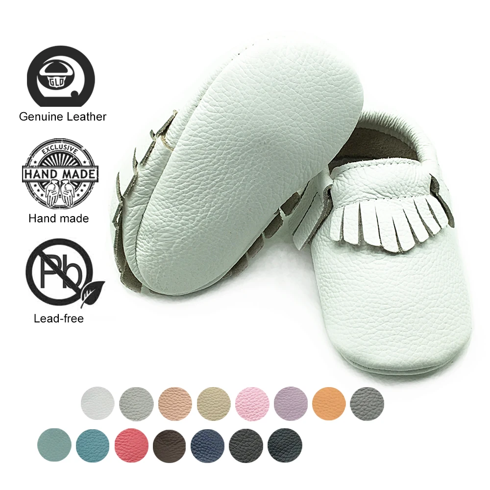 White baby moccasins genuine leather soft sole shoes baby boys and
