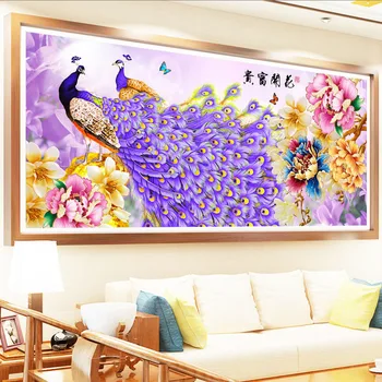 

QIANZEHUI Needlework,DIY Phoenix Peacock Peony Cross stitch,Sets For Embroidery kit print Full embroidery Cross-Stitching