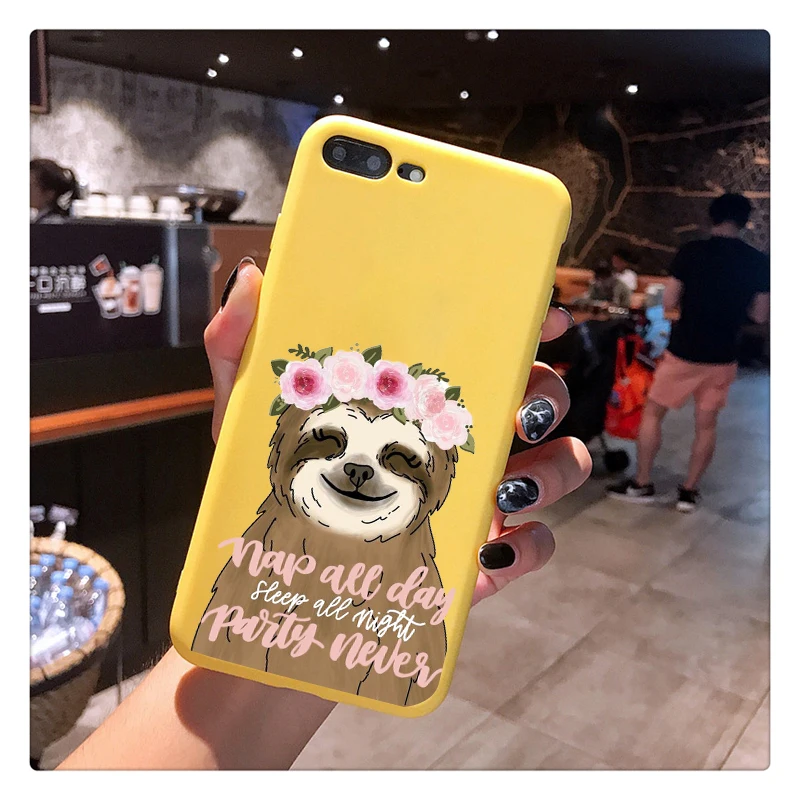 Cute Cartoon Sloth Animals Cat Emoji Candy Color TPU Case phone For iphoneX 7 8 XS XR XSMAX Pink Yellow purple White Cover