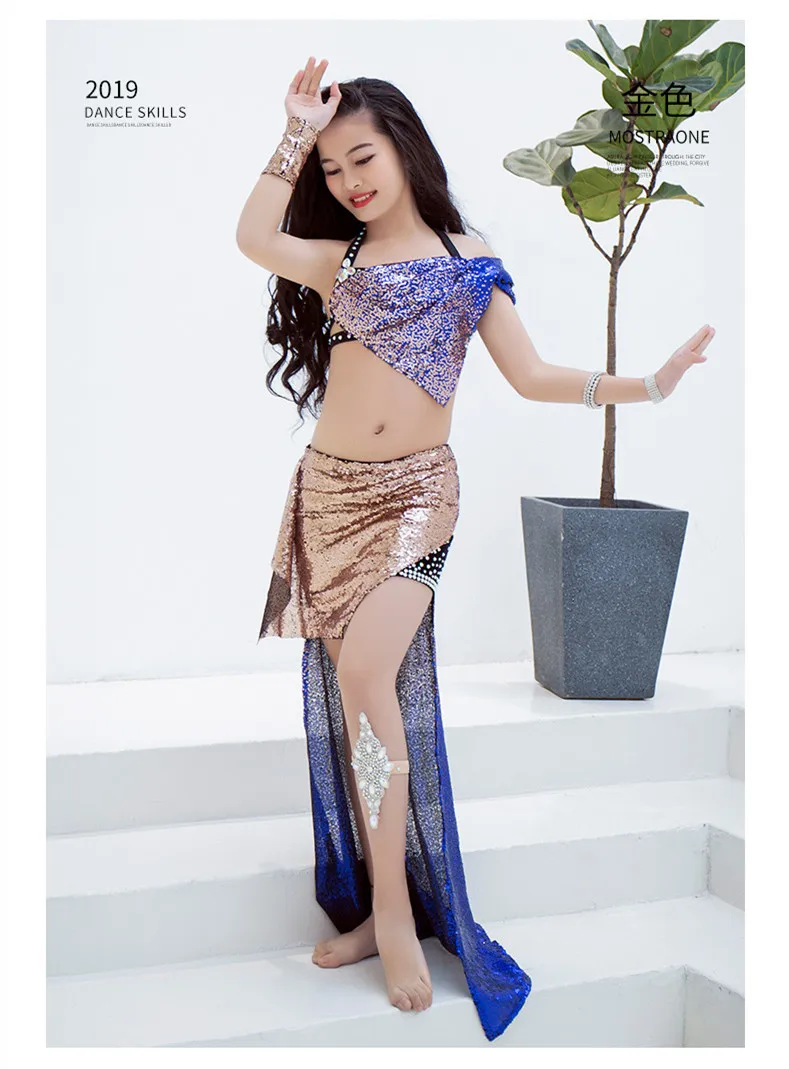 Professional дети обувь для девочек Bellydance костюм блестки на платье детей Oriental танцевальный сценический выступлений одежда(бюстгальтер+ юбка