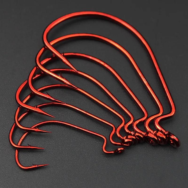 Red Nickel Worm Hooks For Fishing Barbed Carp Fishing Hook New Carbon