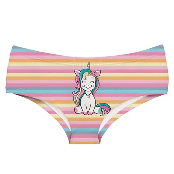 

LEIMOLIS HAPPY UNICORN STRIPES funny print sexy hot panties female kawaii Lovely underwear push up briefs women lingerie thongs