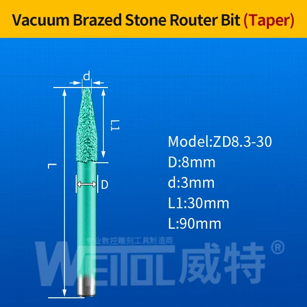 WeiTol 1 шт 6 мм Вакуумные Паяные фрезы для обработки камня ЧПУ мраморные режущие инструменты камень для станка с ЧПУ режущие биты для гранита - Длина режущей кромки: ZD8.3-30