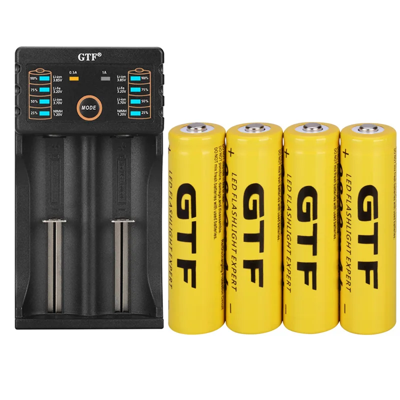Новая батарея 18650 3,7 V GTF 9800 MAH перезаряжаемая 18650 литий-ионная батарея для 14500 26650 18350 18650 батарея+ 1 шт USB зарядное устройство - Цвет: 4 PCS