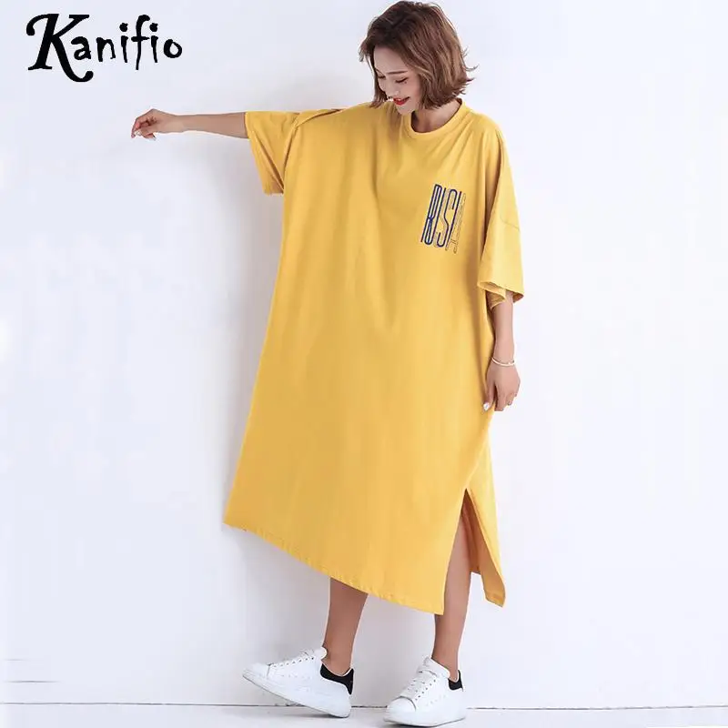 

Kanifio Oversized Plus Size Women Printed Cotton Long Dress Lady Summer Style Split Bottom Straight Dresses Female Vestidios 8XL
