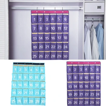 

Pocket Chart 30 Pockets Waterproof Oxford Fabric Storage Hanging Bag Numbered Classroom Charts for Mobile Phone with 4 Hooks