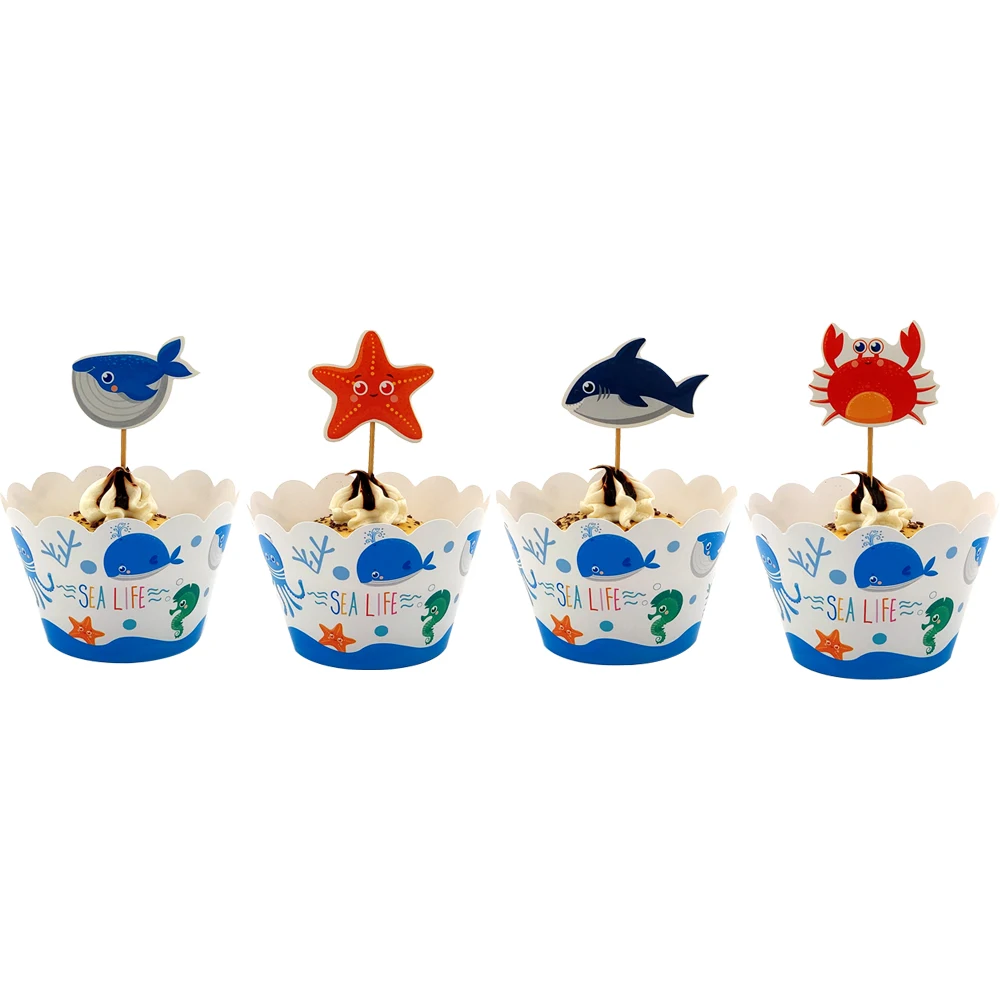 

Cake Accessory 24pcs/lot Sea Life Sea Marine12pcs Wrappers + 12pcs Toppers for Children Kids Birthday Party Cupcake Decoration