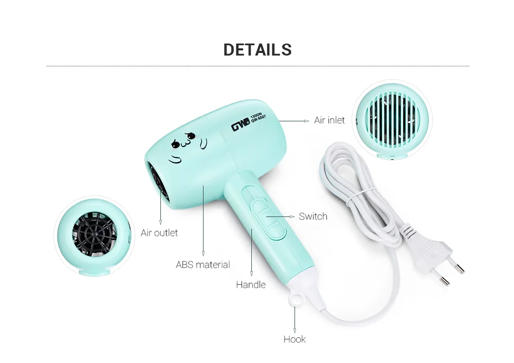 GW - 6507 Mini Hair Dryer Constant Temperature and DC Permanent Magnet Motor
