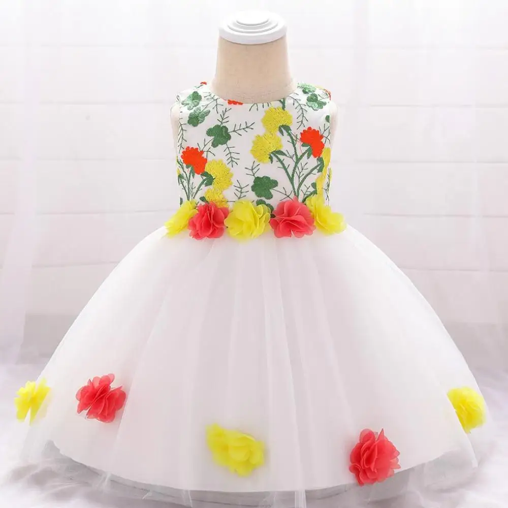 New infant Baby Girl Dress flower Baptism Dresses for Girls one years birthday party wedding baby clothes full moon dress